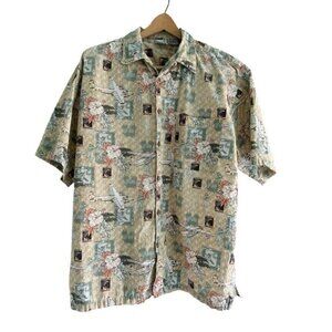 Vintage OP Sport Men's Sz L Hawaiian Shirt Vtg Planes Hula Girls Panair